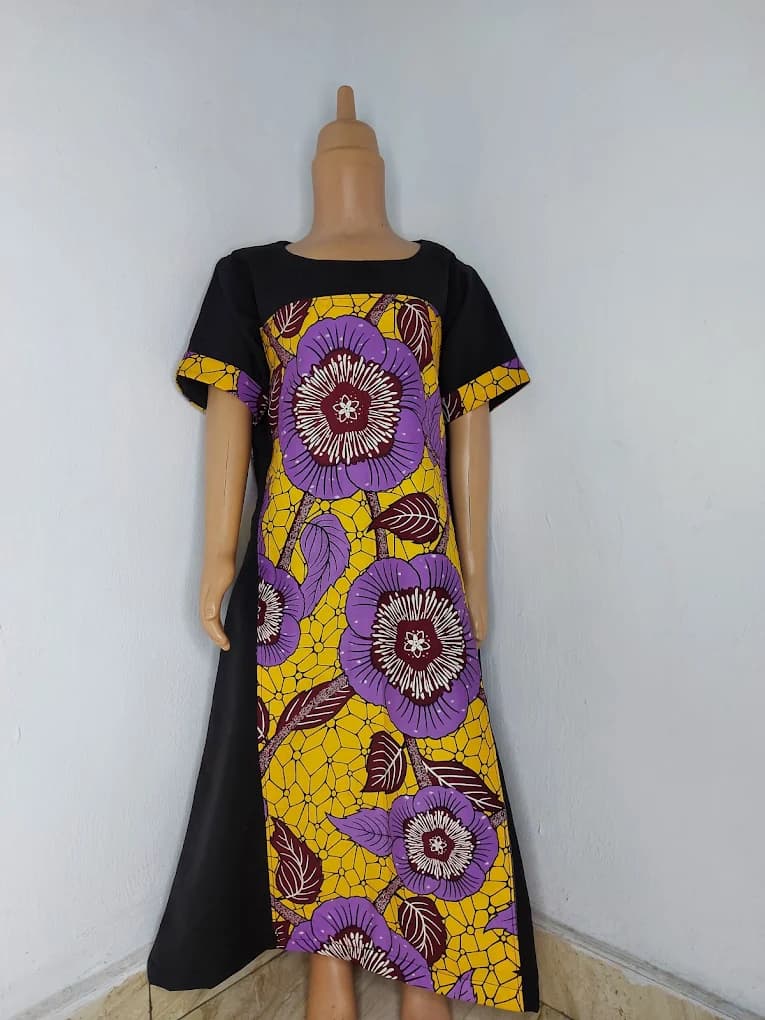 Ankara floral maxi with black panels