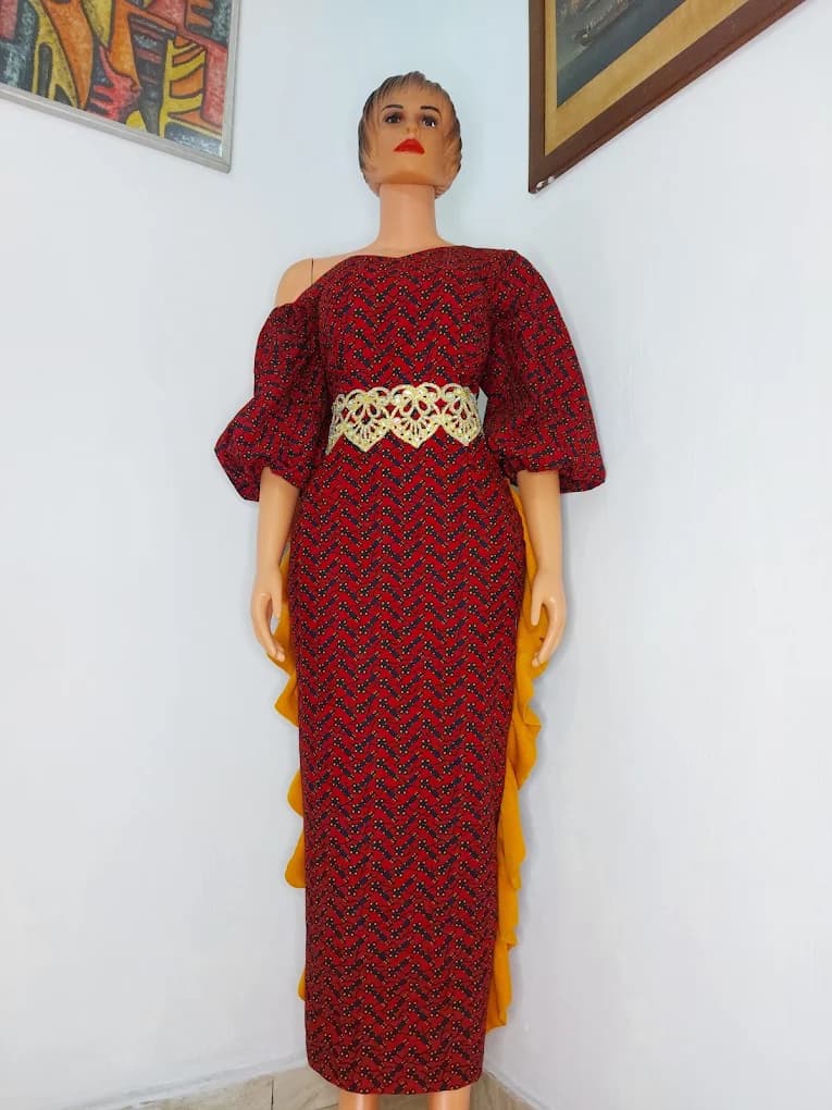 Burgundy midi dress with lace trim