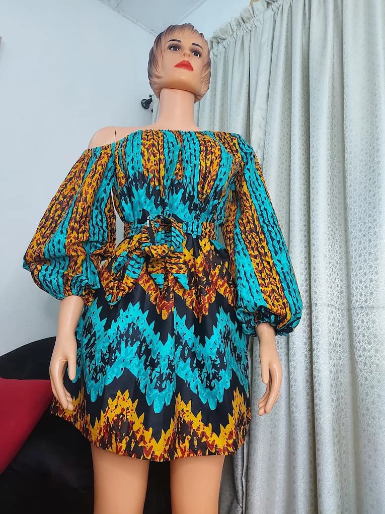 Chevron Ankara dress with balloon sleeves