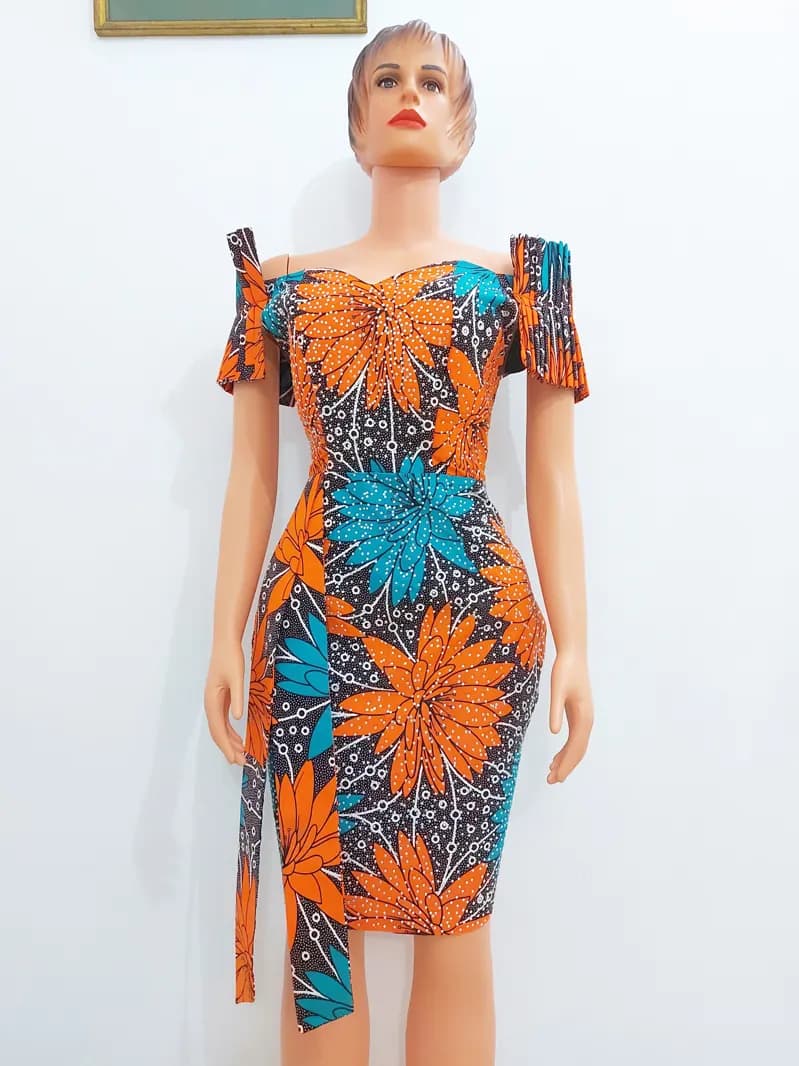 Orange and teal Ankara bodycon dress