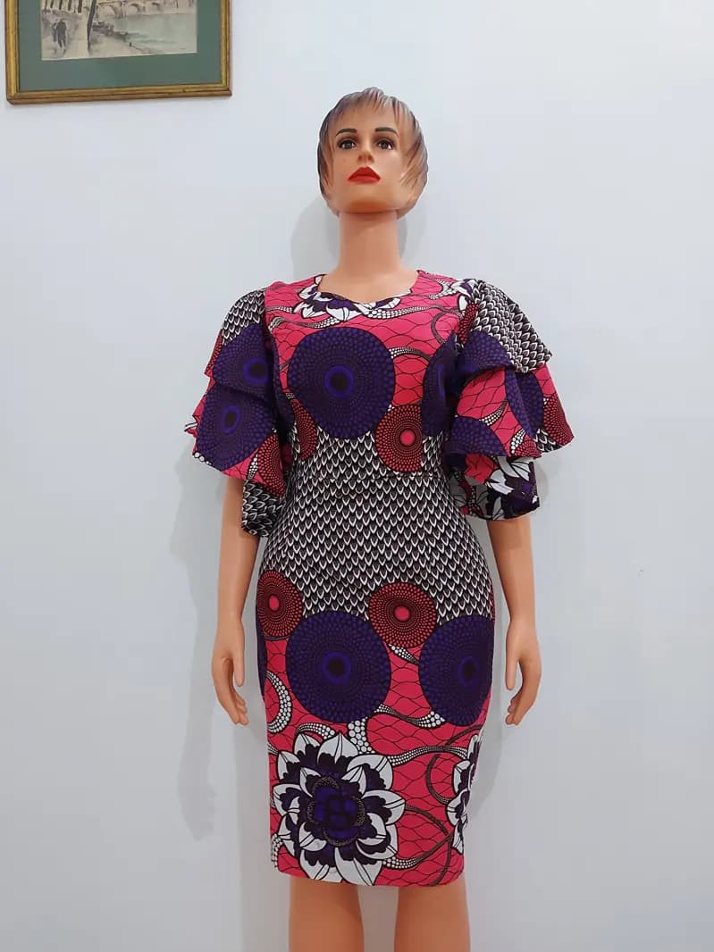 Purple Ankara puff-sleeve dress