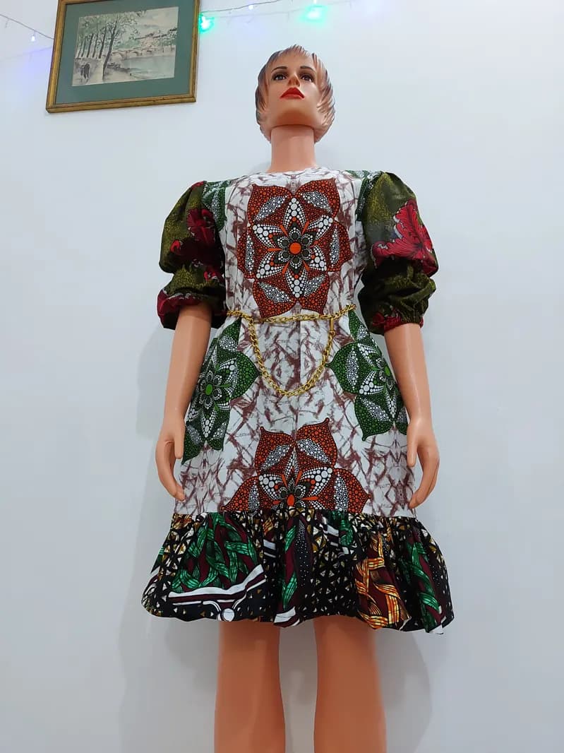 Ankara patchwork dress with ruffle hem