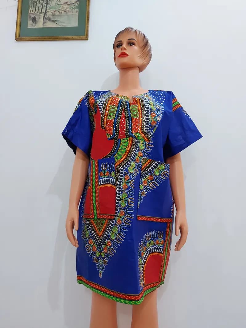 Blue dashiki-print dress