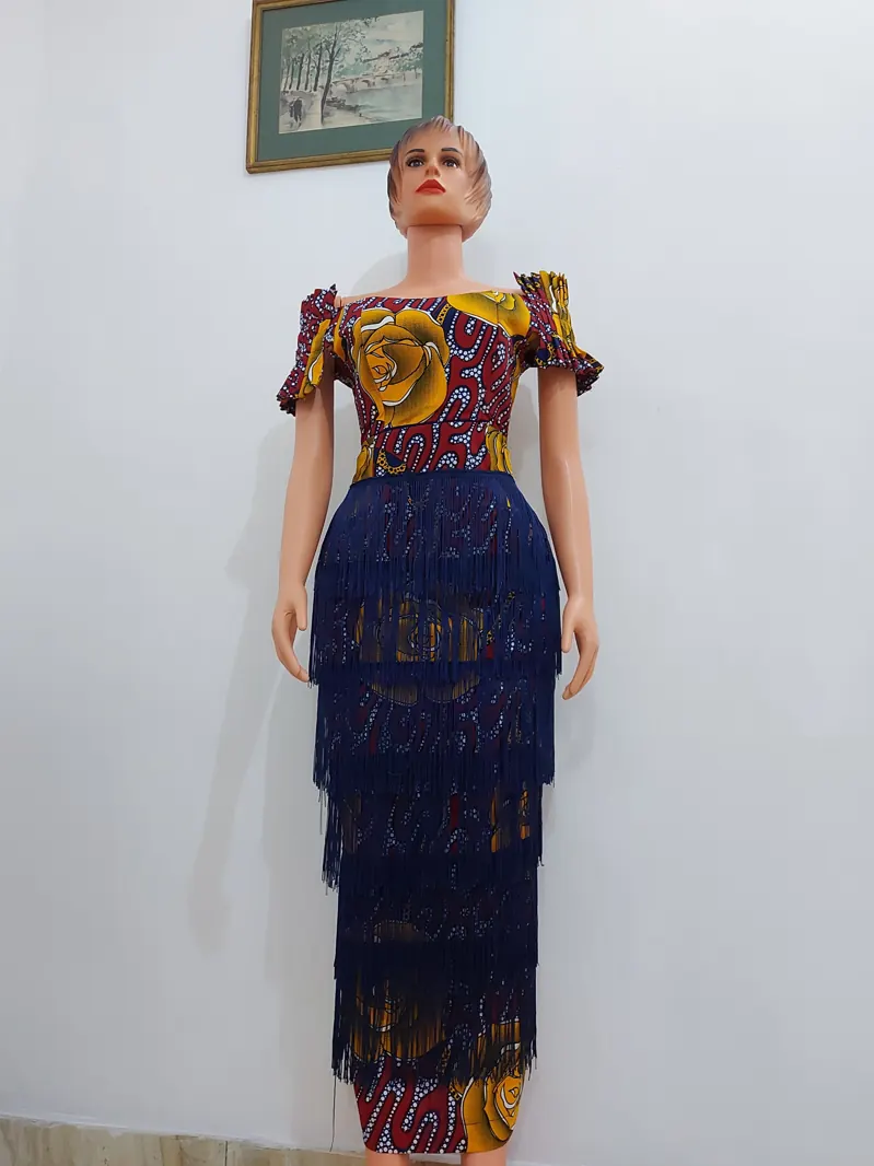 Ankara and fringe maxi dress