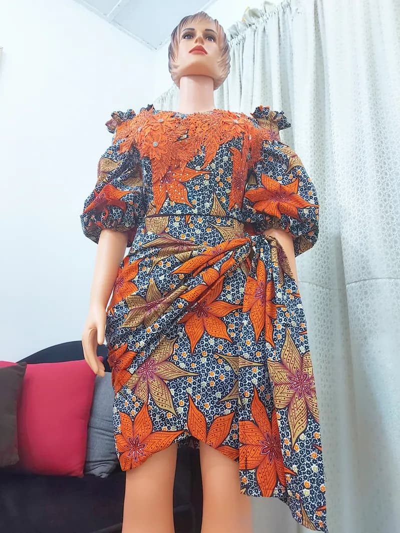 Orange Ankara draped dress