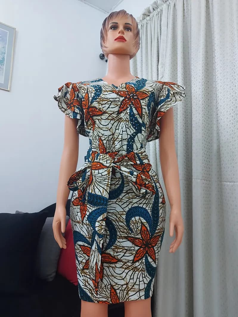 Ankara flutter-sleeve wrap dress