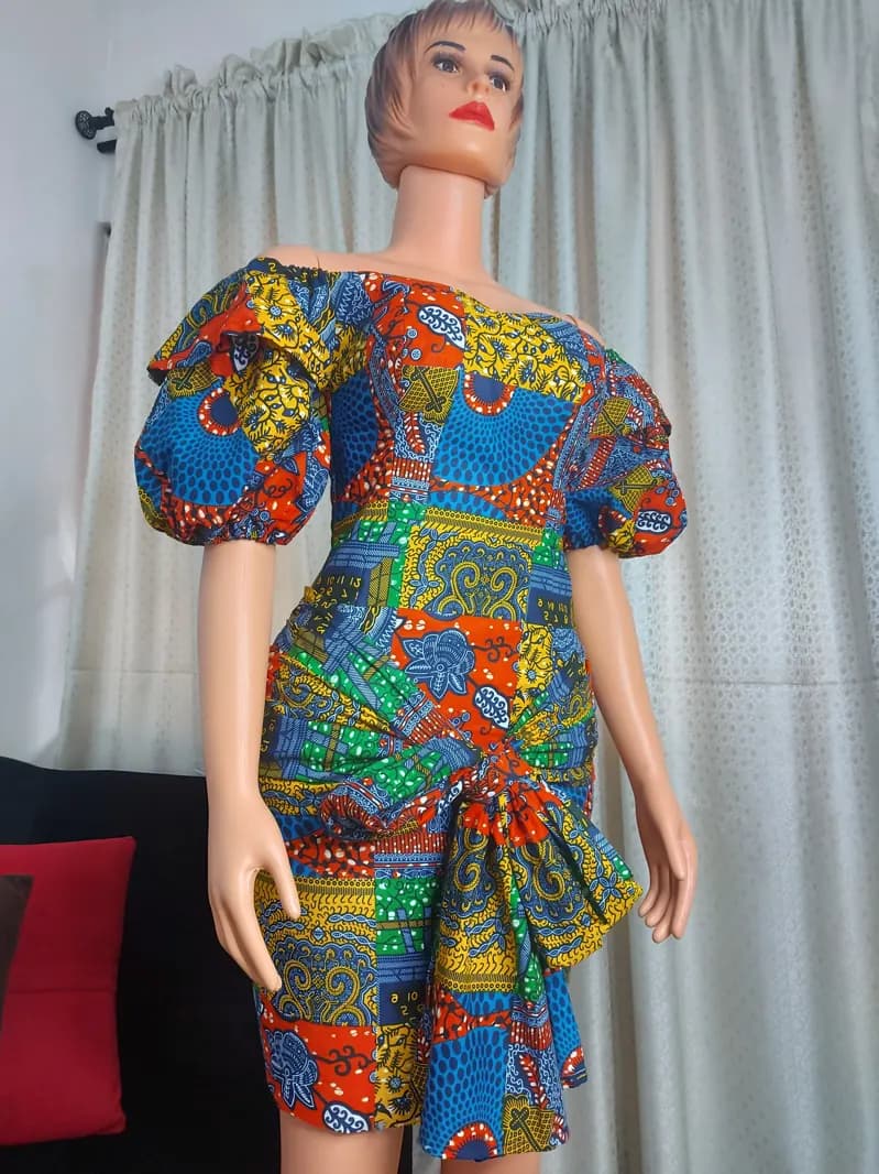 Multicolour Ankara off-shoulder dress