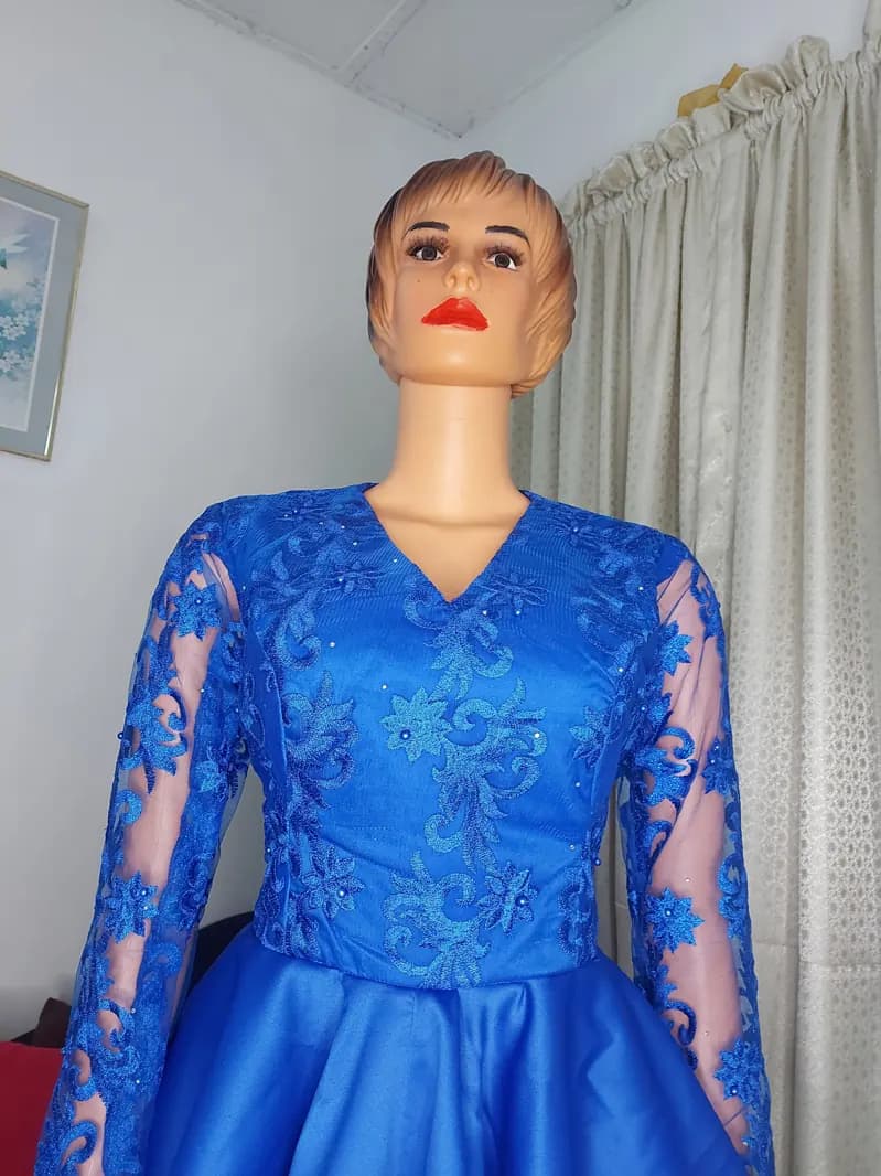 Royal-blue lace and satin peplum dress