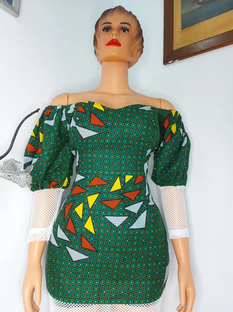 Green Ankara dress with sheer sleeves