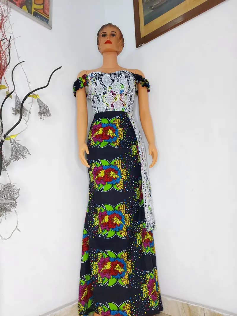 Ankara maxi dress with lace bodice