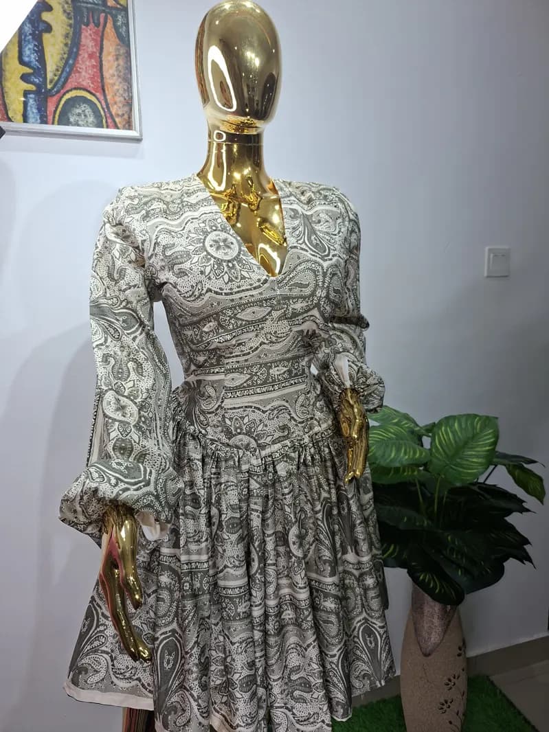 Silver lace bell-sleeve dress