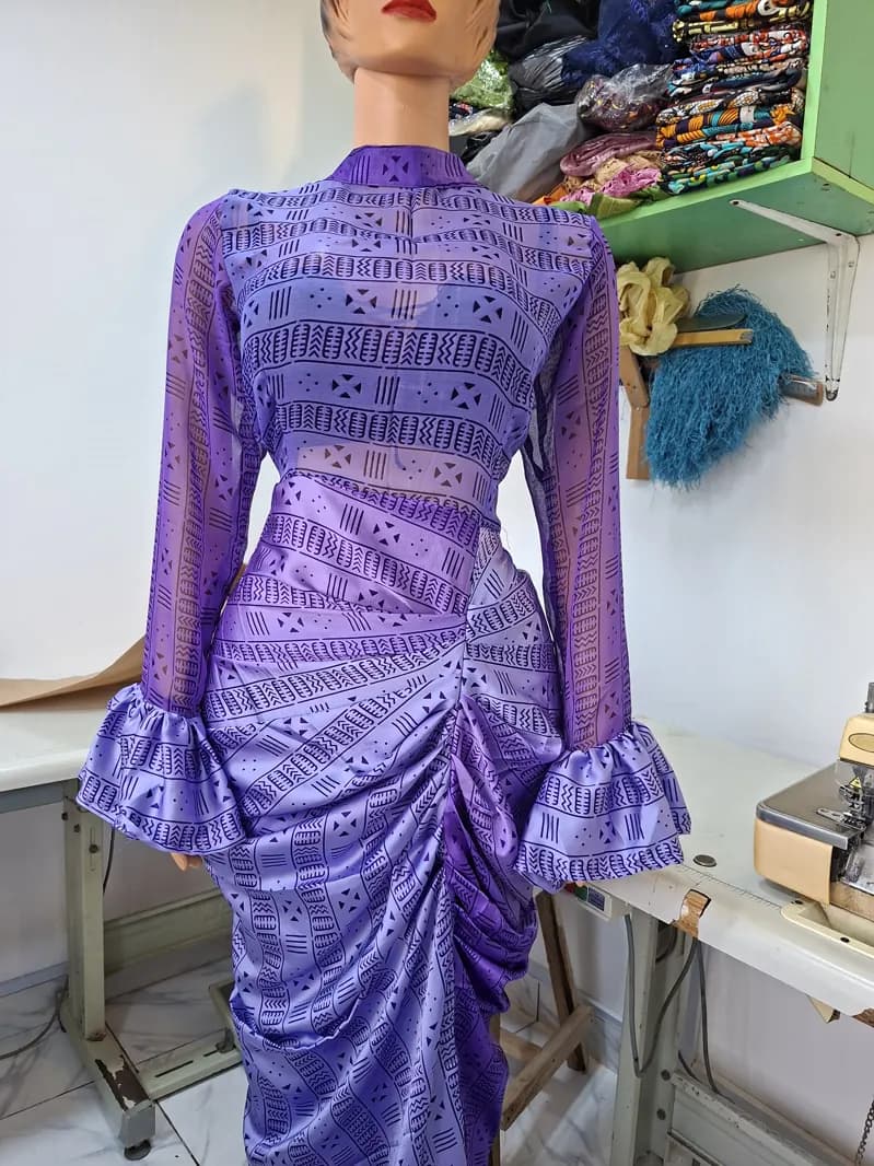 Lilac lace ruched gown