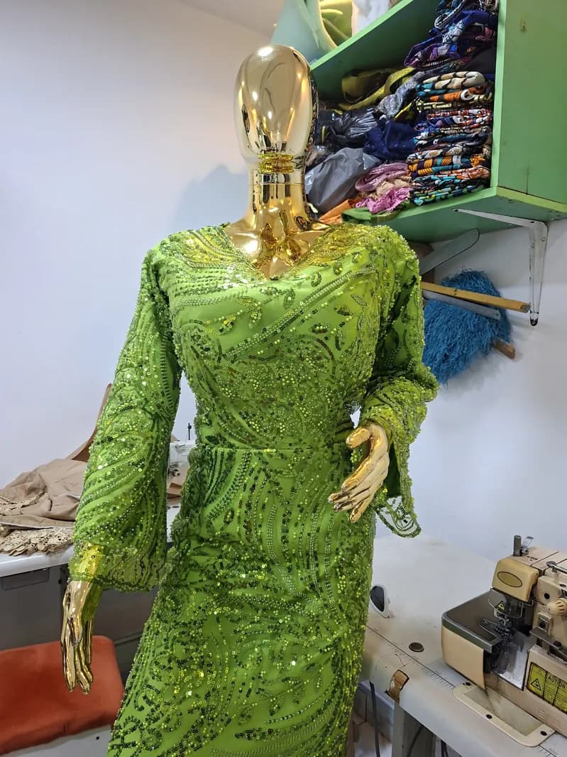 Lime sequin lace dress