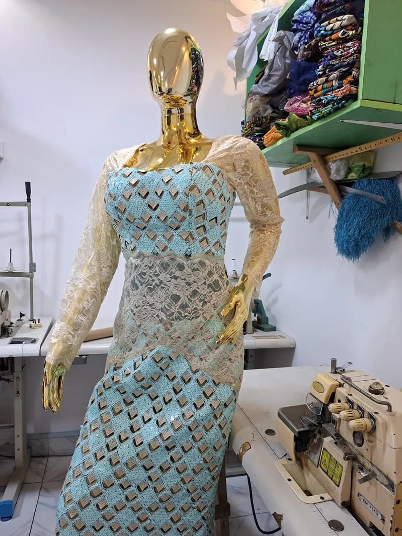 Ice-blue lace gown