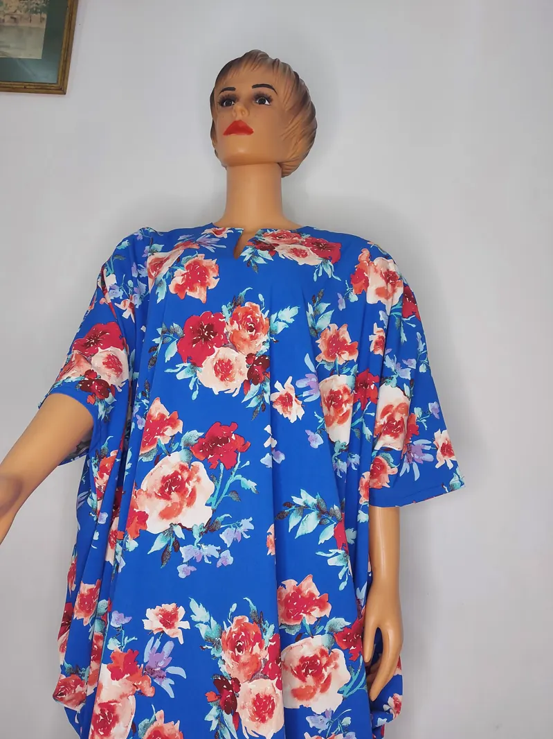Blue rose-print kaftan