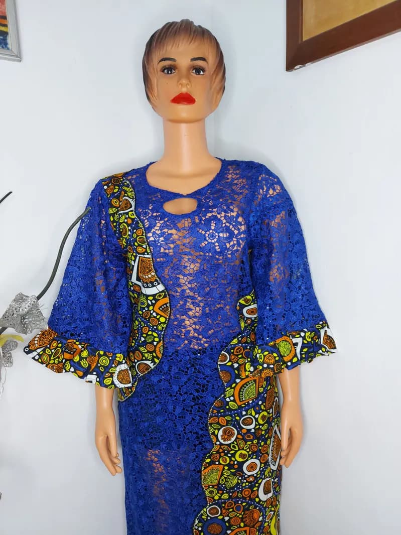Royal-blue lace and Ankara kaftan