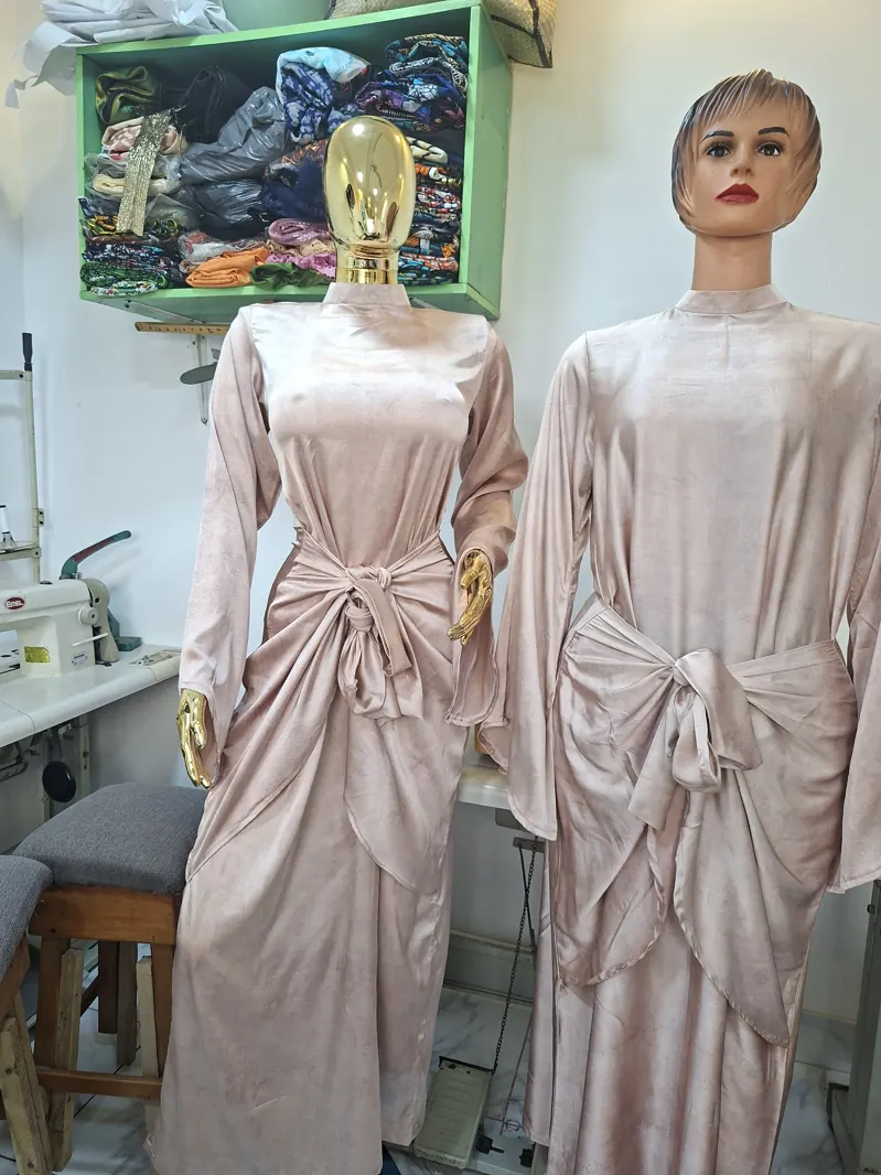 Blush satin maxi with tie front