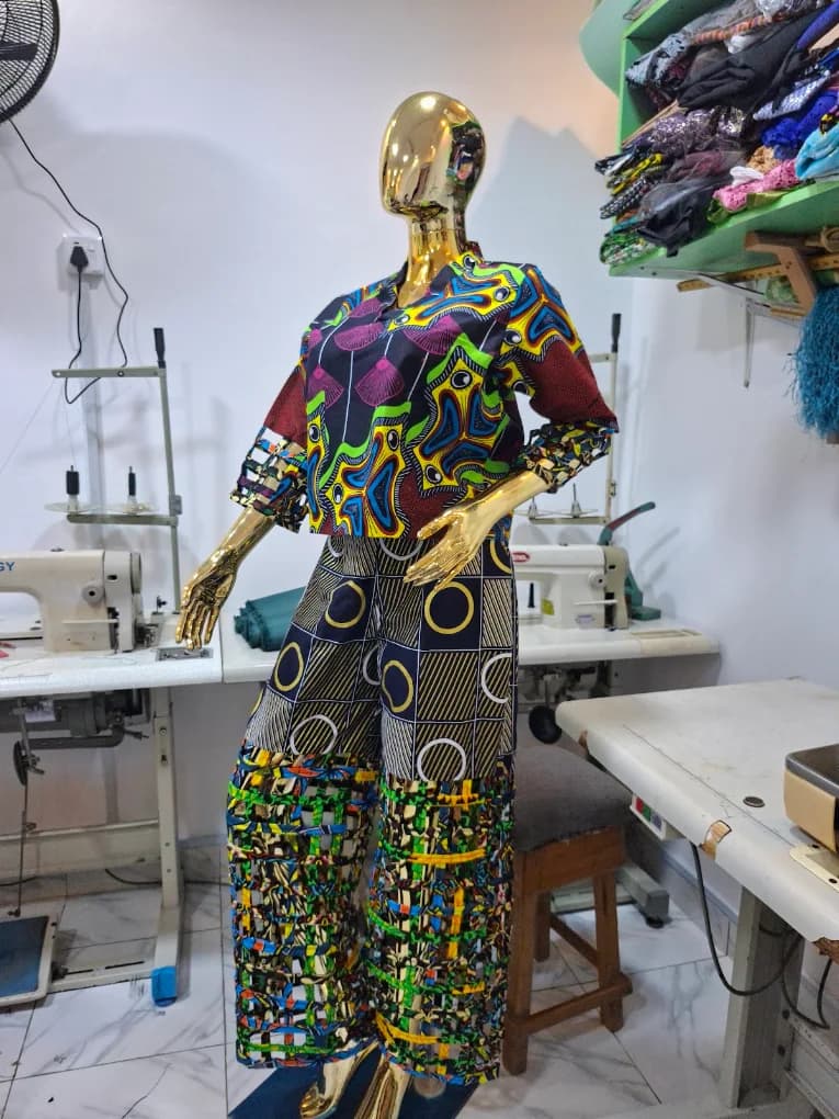 Multicolour Ankara top and trousers