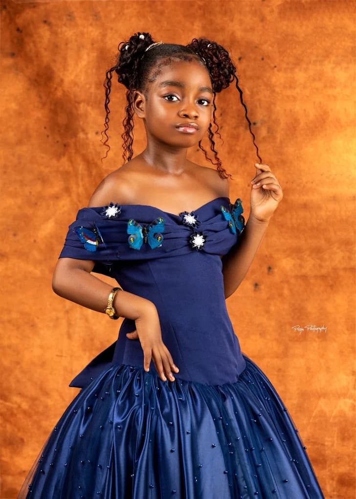 Navy butterfly ball gown, made for a young client
