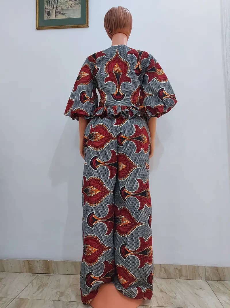 Red and grey Ankara palazzo set