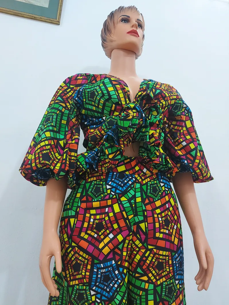 Green Ankara wrap top and trousers