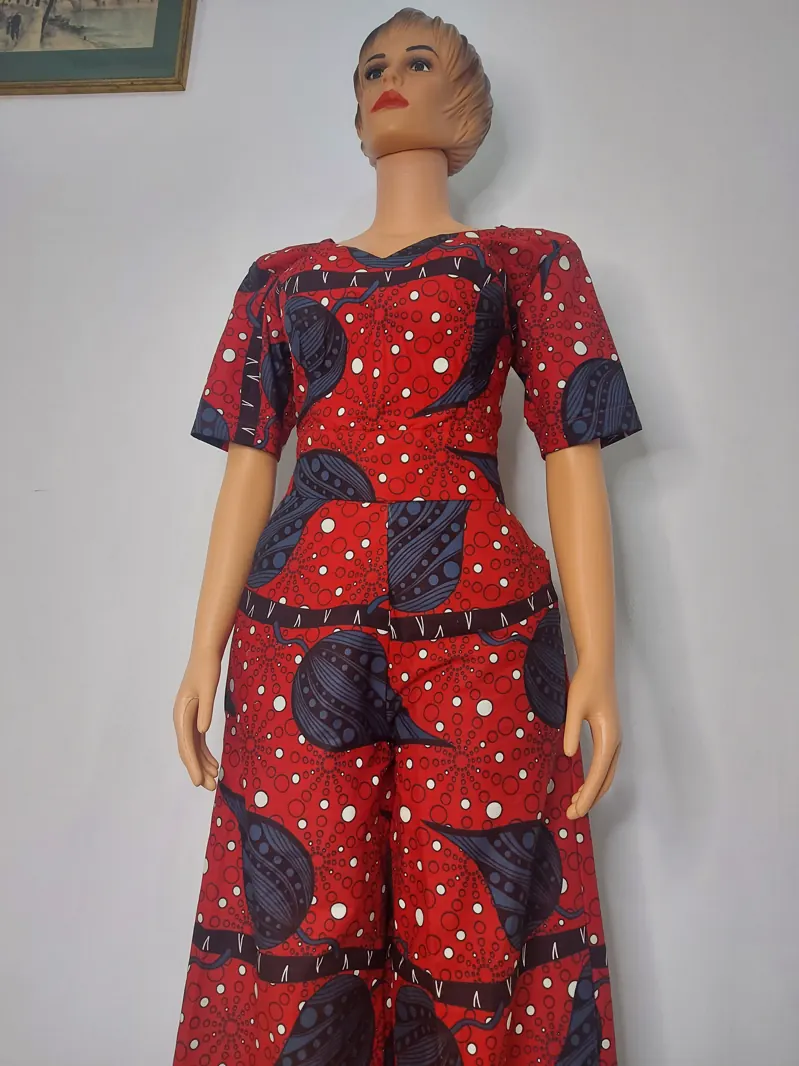 Red polka-dot Ankara trouser set