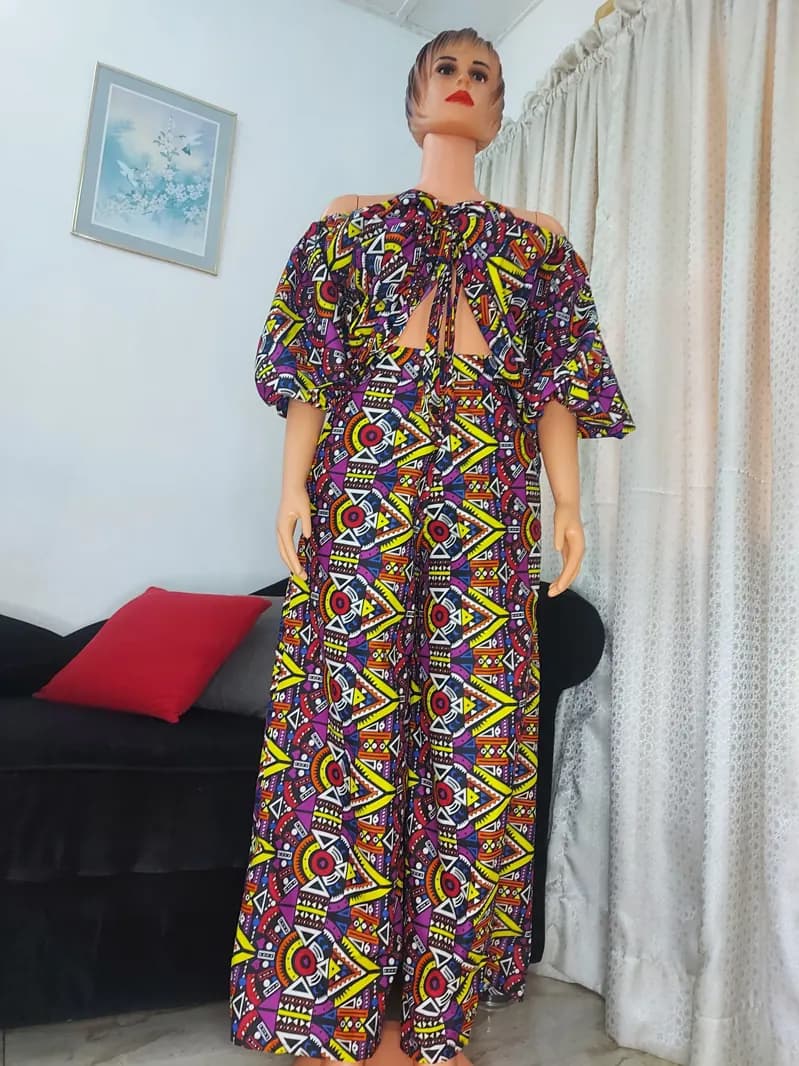 Purple Ankara tie-front trouser set