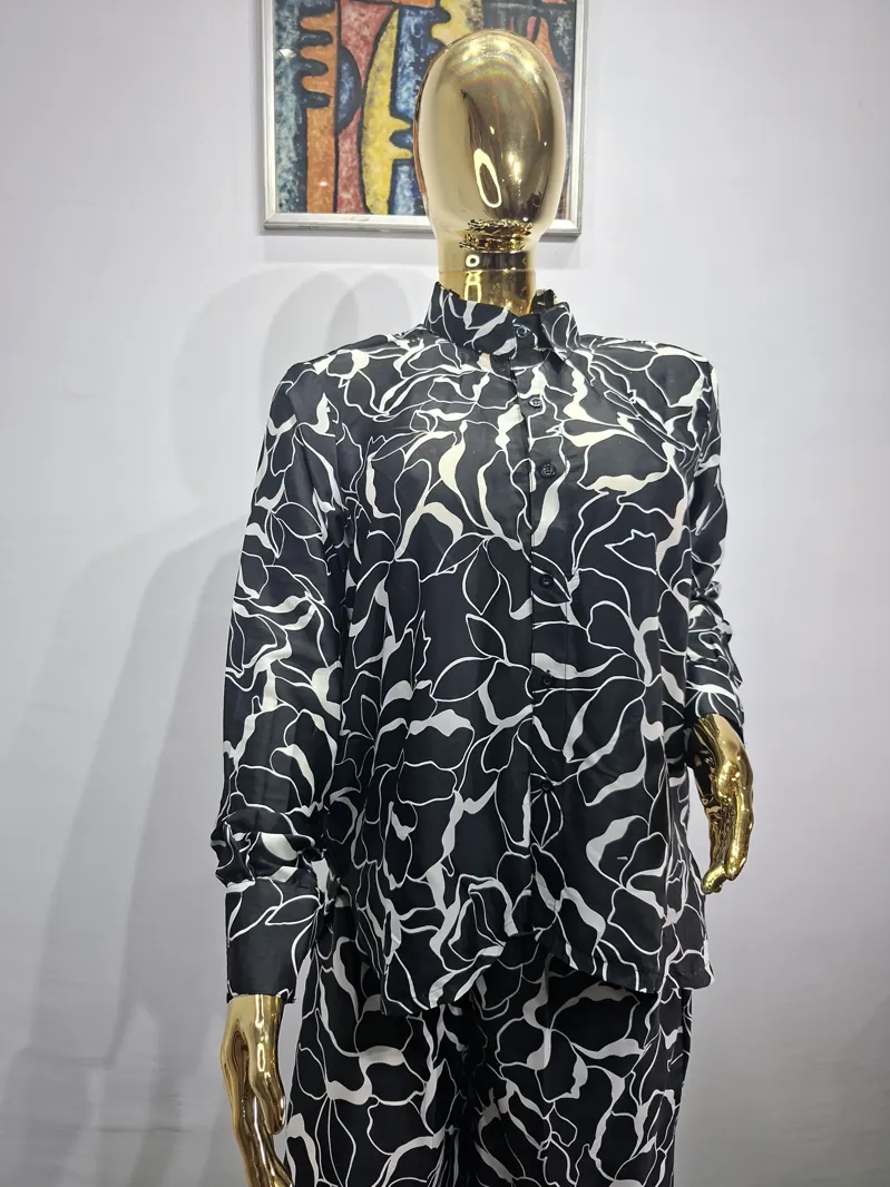 Black and white print shirt and trousers