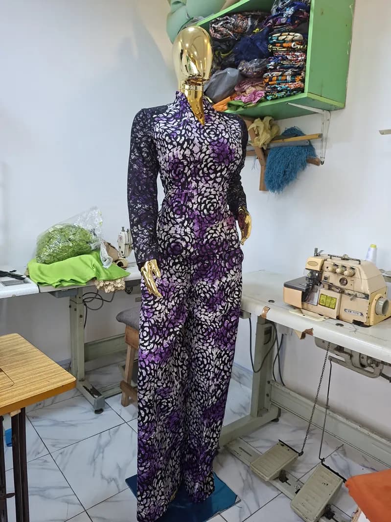 Purple print tunic and trousers