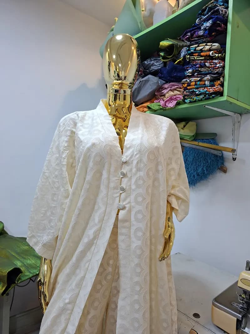 Cream lace duster and trouser set