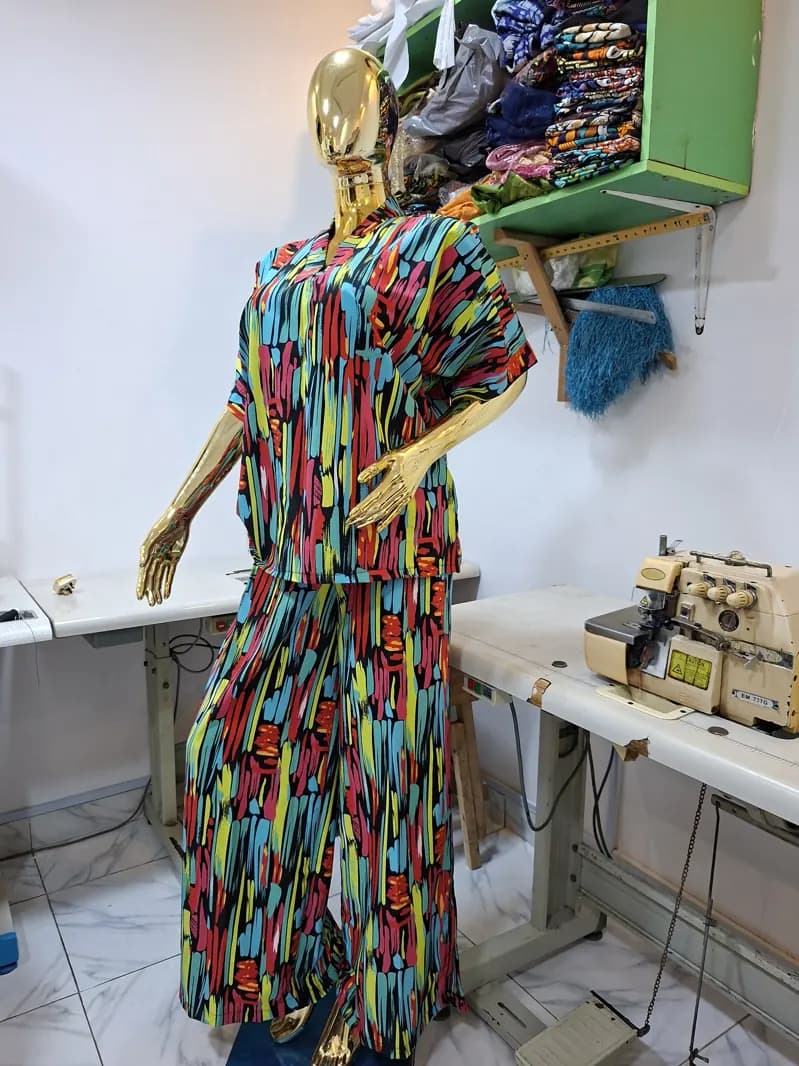 Multicolour print tunic and trousers