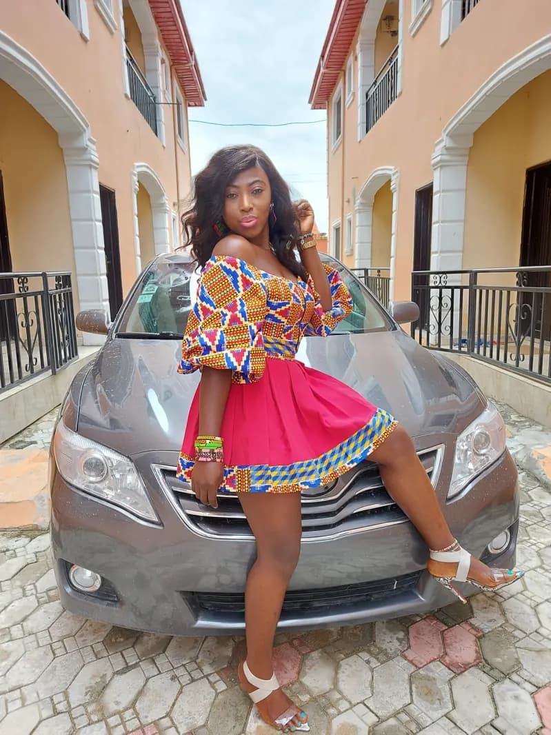 Ankara top and pink flared skirt