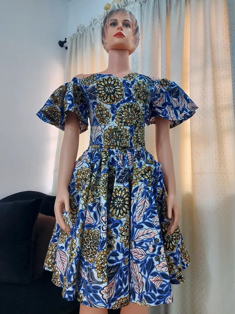 Blue Ankara off-shoulder skirt set