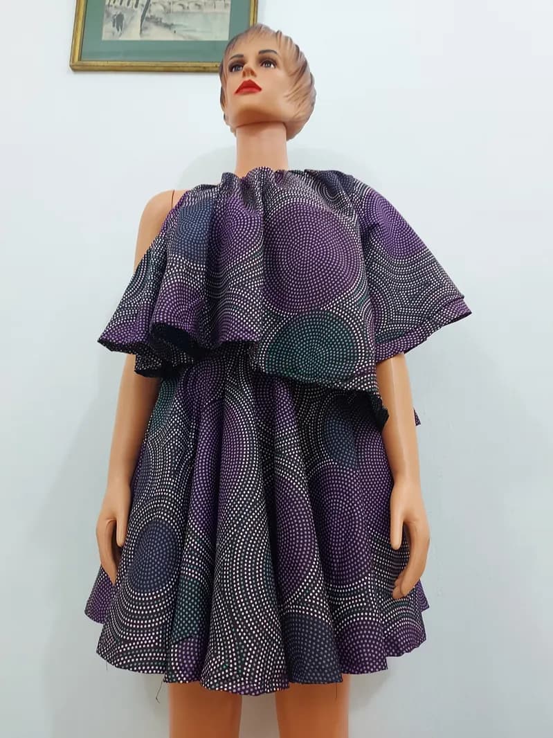 Purple flutter top and flared skirt