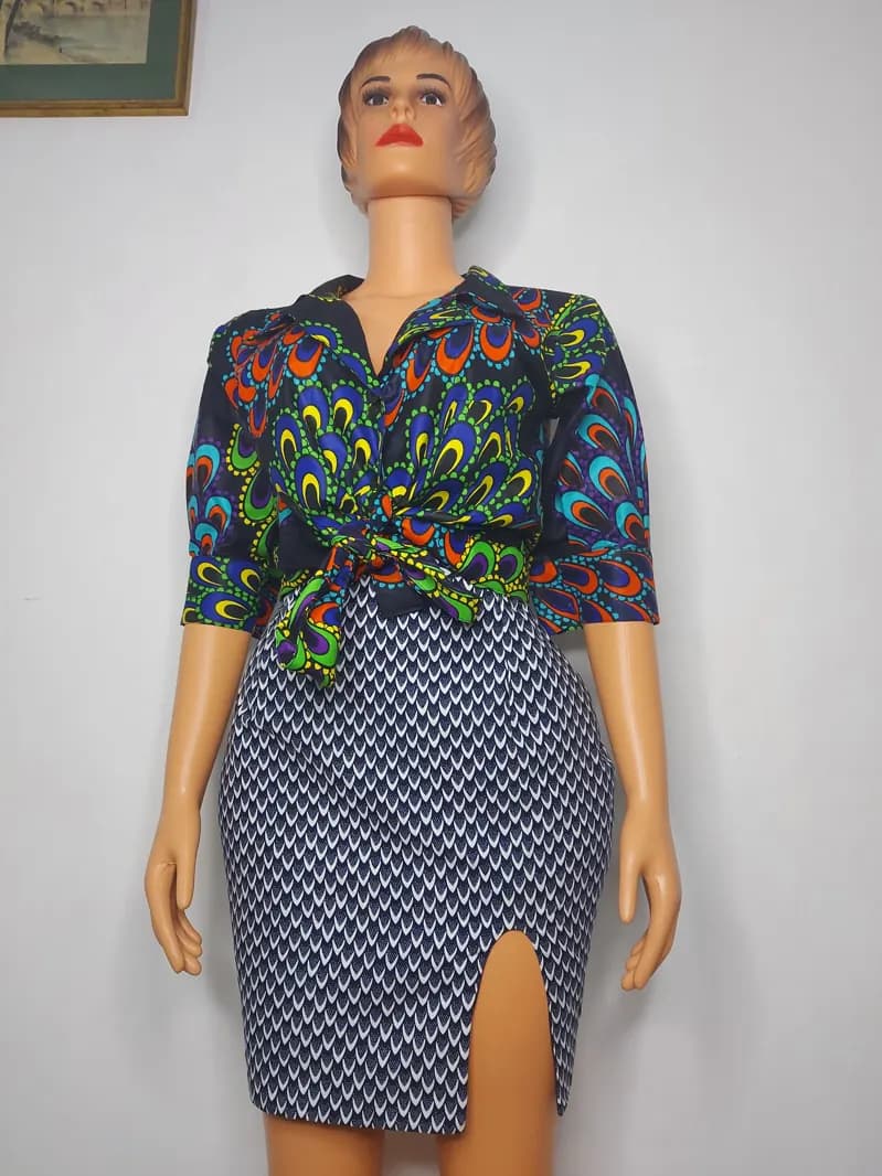 Ankara tie-front blouse and pencil skirt