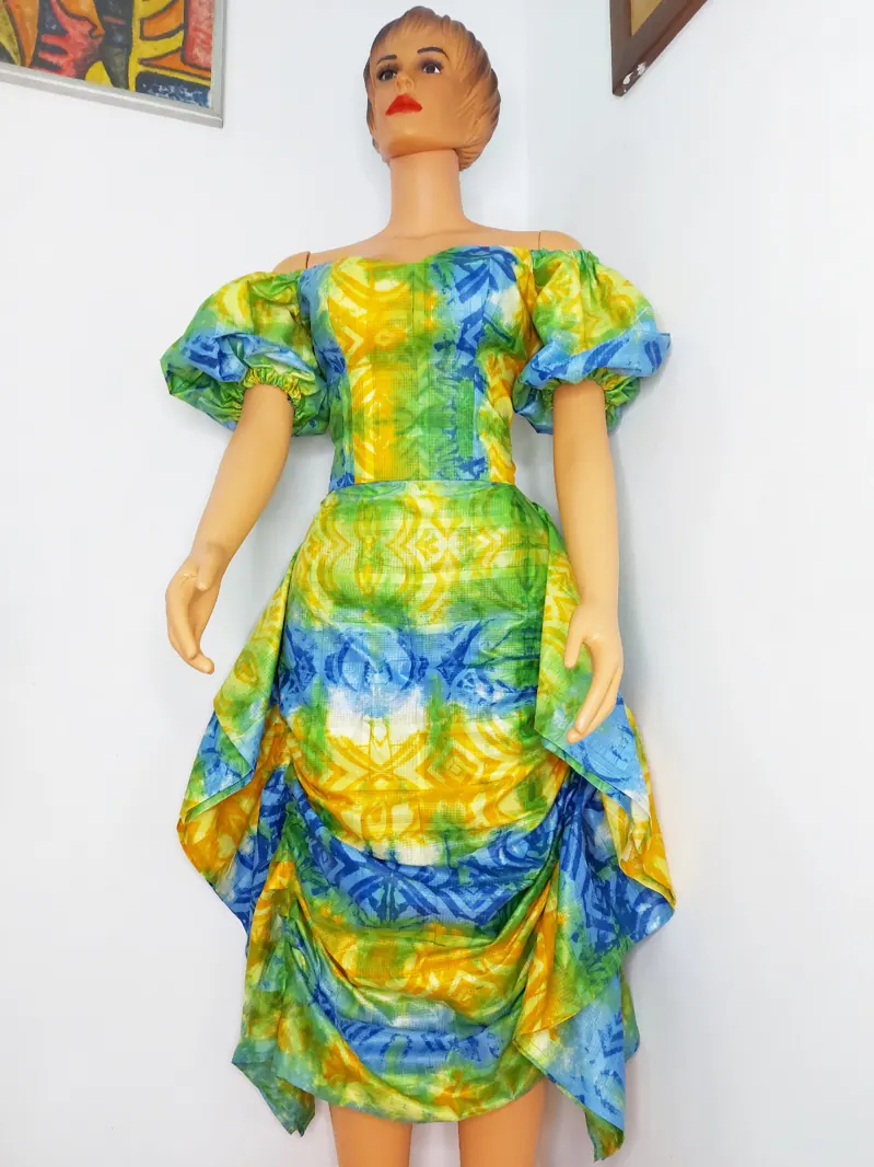 Tie-dye puff-sleeve top and ruched skirt