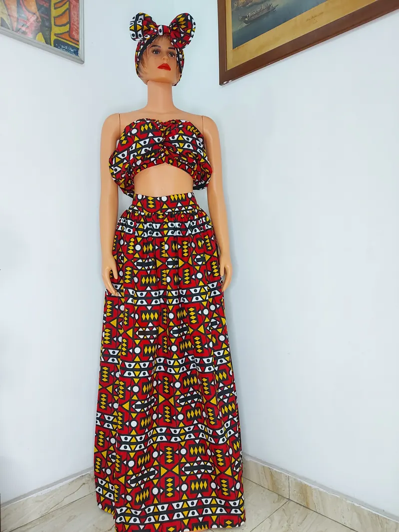 Ankara bandeau top and maxi skirt with headwrap