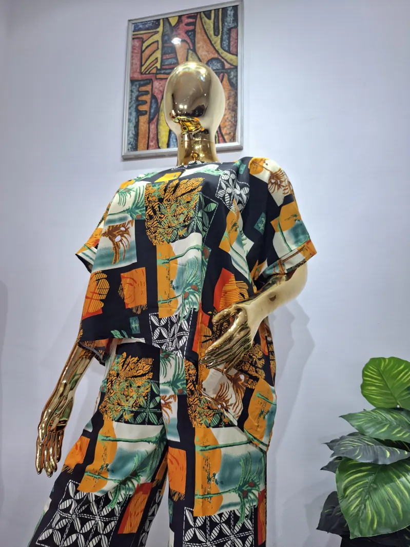 Patchwork print blouse and skirt