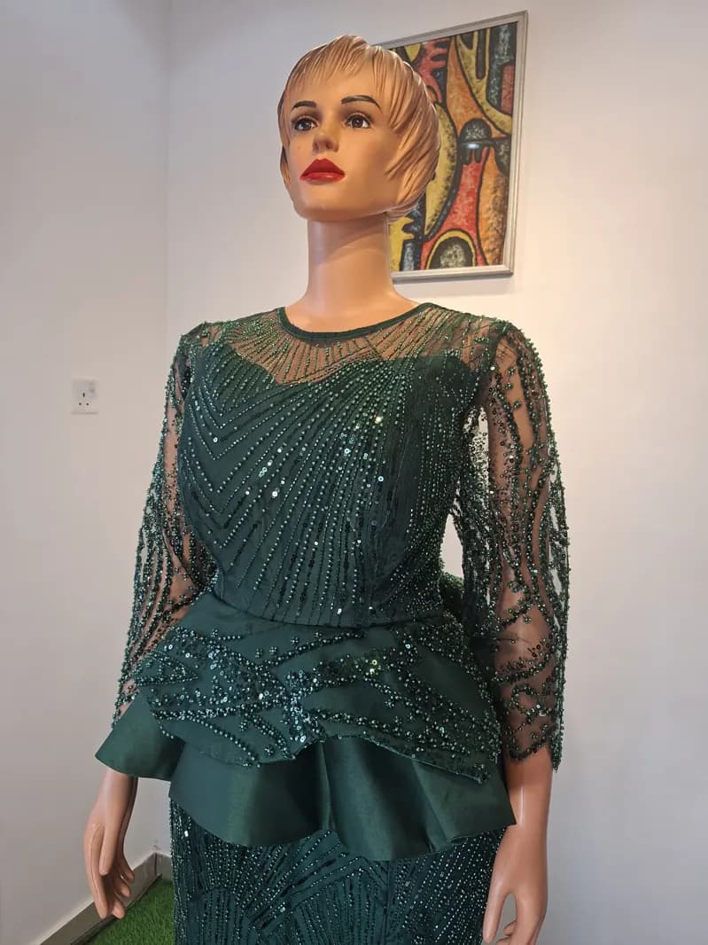Emerald sequin lace peplum and mermaid skirt