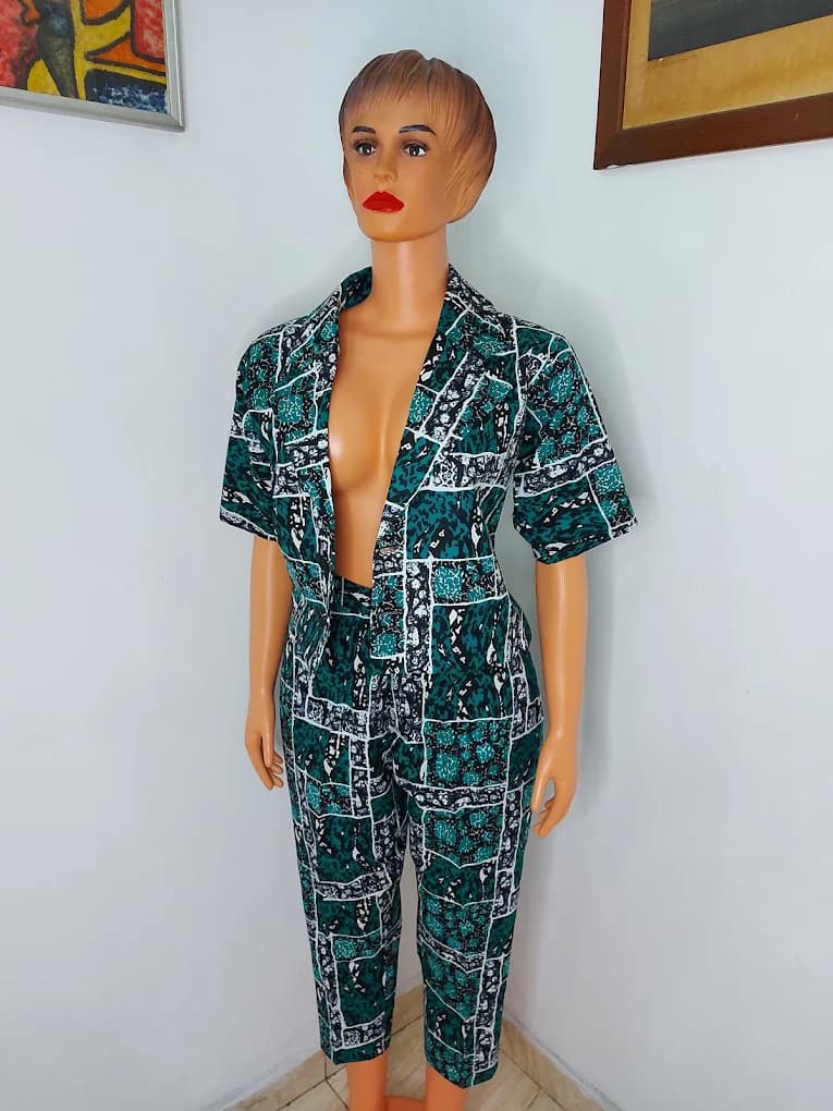 Teal Ankara jacket and trouser set